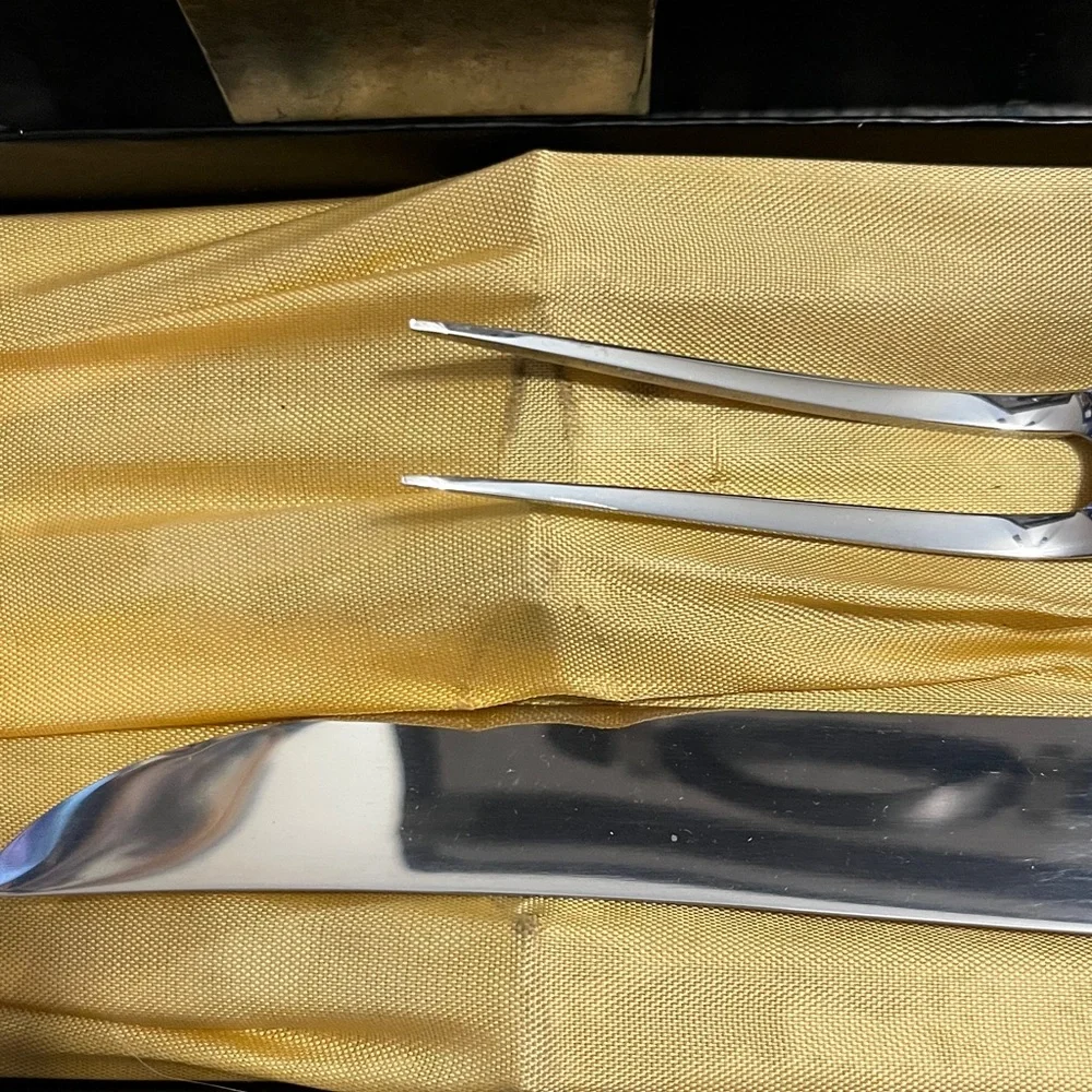 Vintage Remington Antler Handle Knife and Fork Set in Black and Gold Box - Picture 7 of 17